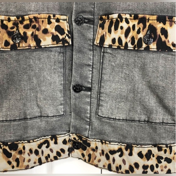 Lularoe Black Denim Leopard Print Stretch Jean Jacket XL - Picture 5 of 16